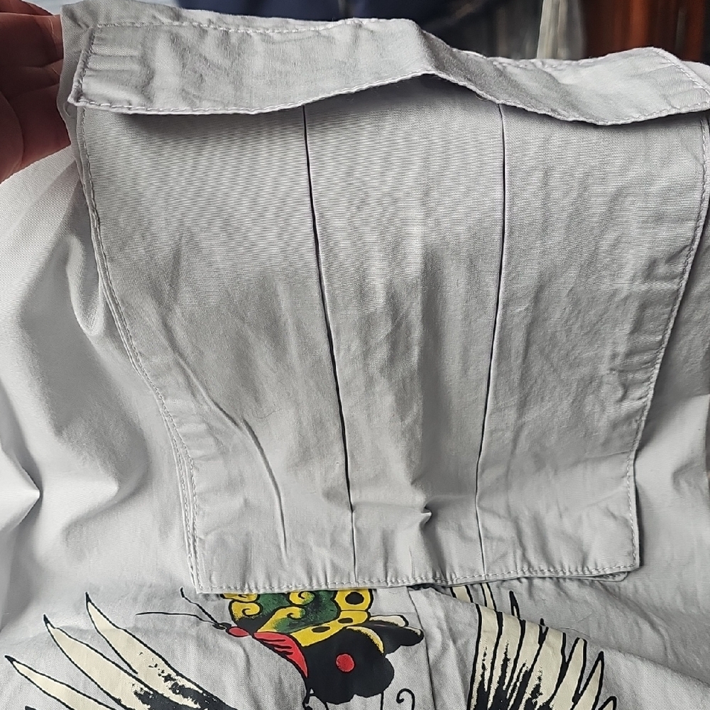 Ed Hardy Unisex Light Grey Cargo Pants- Multicolor Side Tattoo Graphics NWT-L - Picture 12 of 14